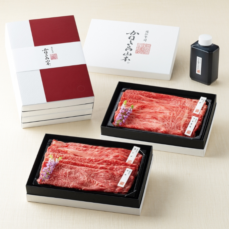 【敬老の日】近江牛赤身すき焼き4種盛りとローストビーフスライスセット